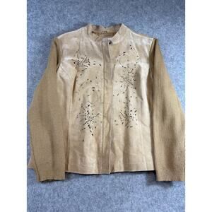 Coldwater Creek Suede Leather Perforated Jacket Women 2X Tan Boho Minimalist Y2K